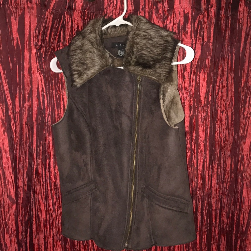 Suede faux shearling lined vest.